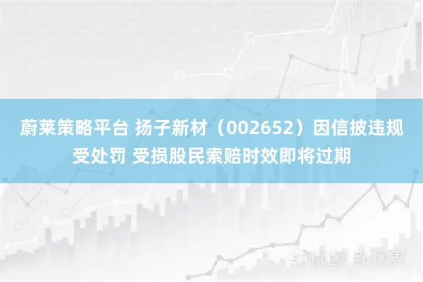 蔚莱策略平台 扬子新材（002652）因信披违规受处罚 受损股民索赔时效即将过期